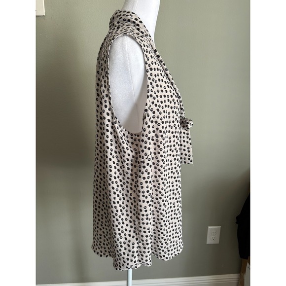 Adrianna Papell Womens Beige Black Polka Dot Sleeveless V-Neck Blouse Top XL - Picture 6 of 13